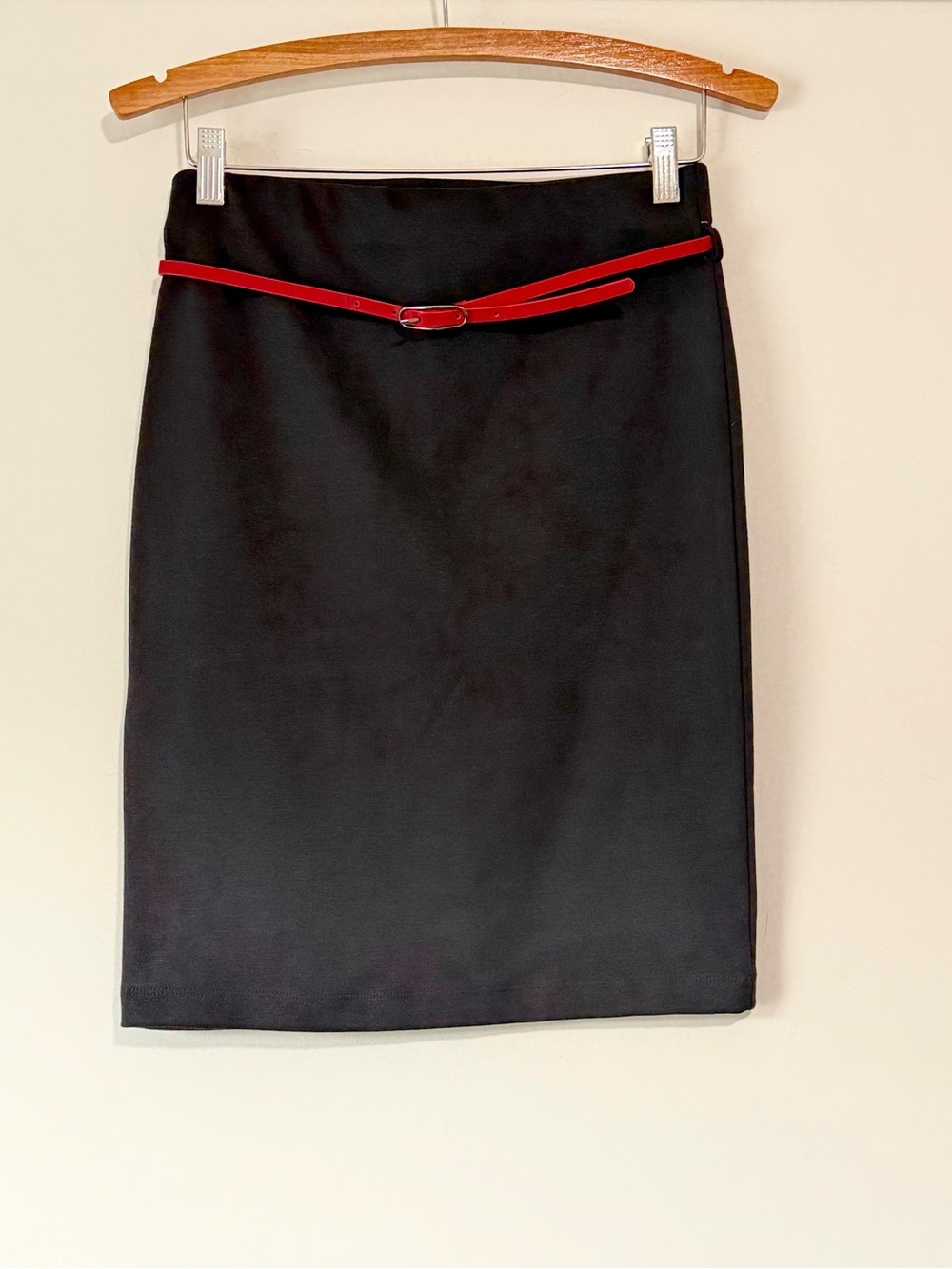 Xhilaration Black Pencil Skirt with Red Slim Suede Belt